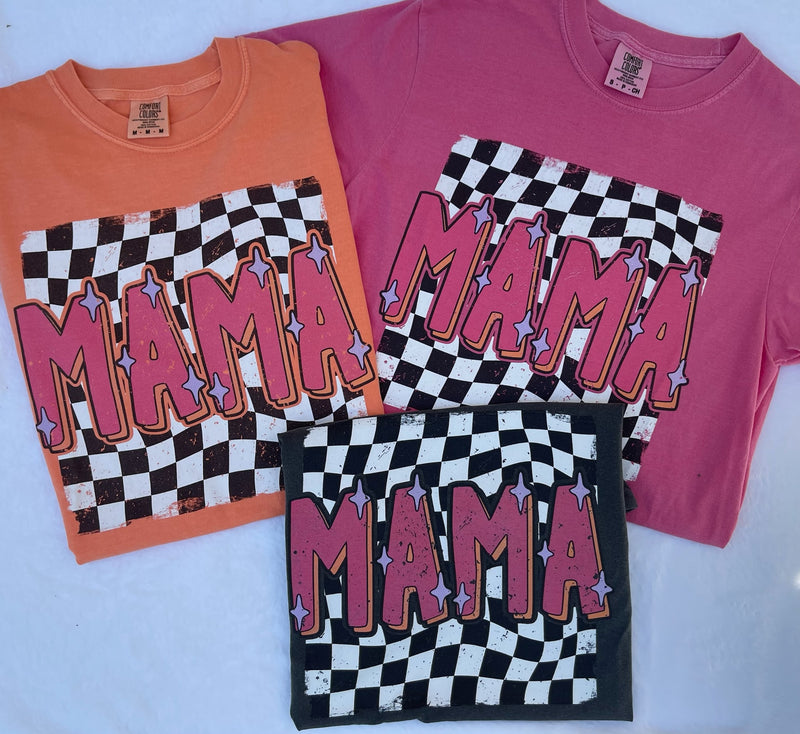 Retro Mama Checkered Grey T-Shirt