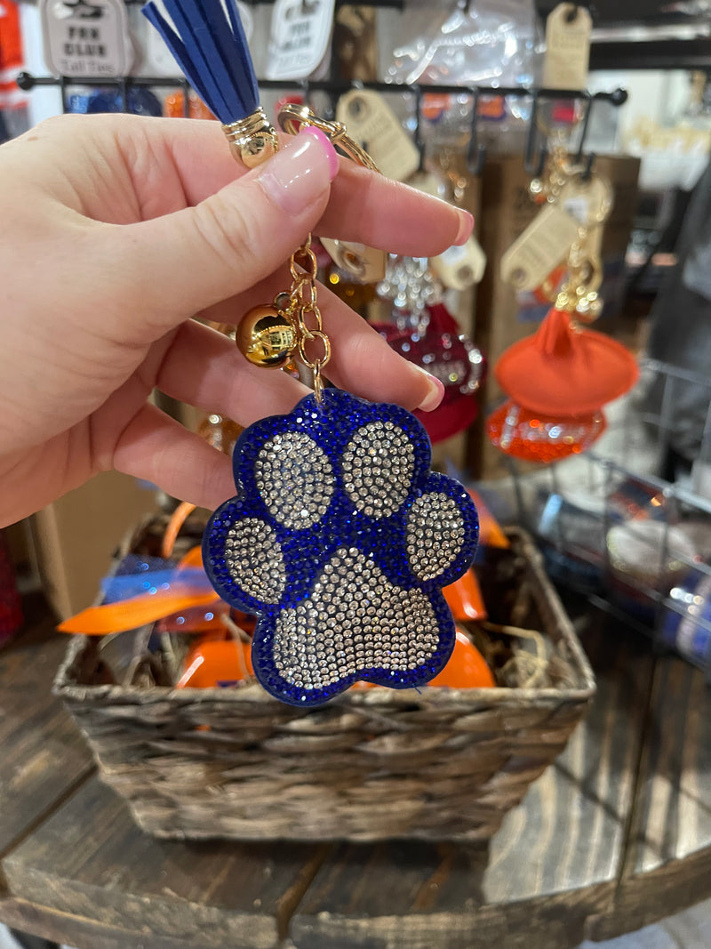 Blue Rhinestone Paw Keychain