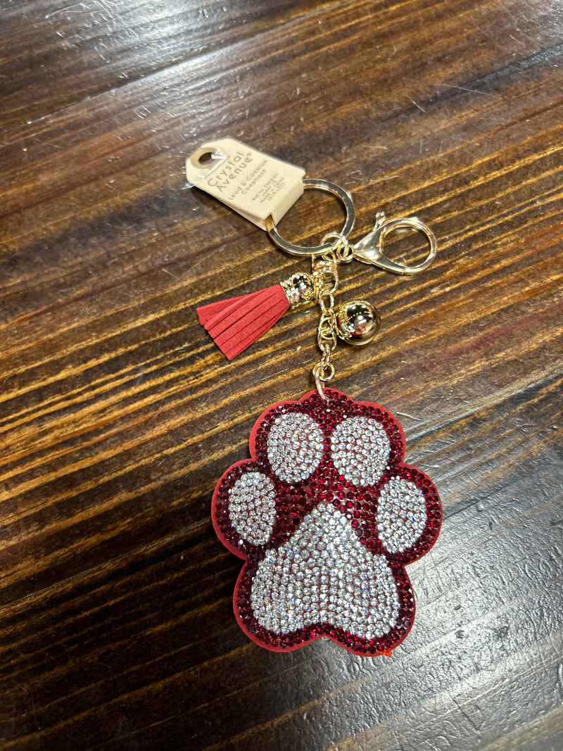 Red Rhinestone Paw Keychain