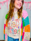 Multi Color Checker Open Knit Cardigan