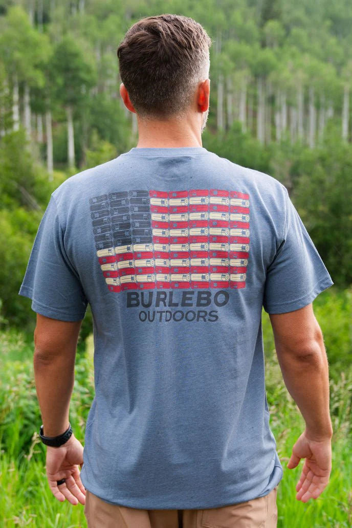 BURLEBO Shotgun Shell Flag Tee- Heather Blue Jean