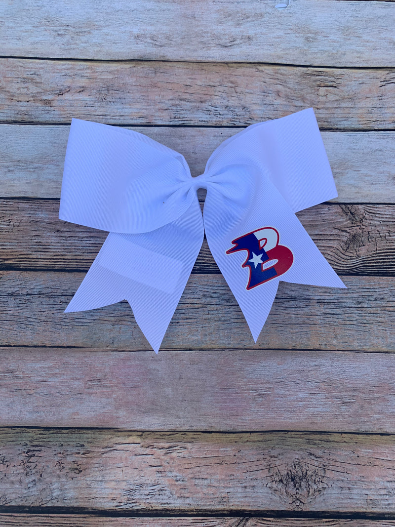 White Bullard B Cheer Bow